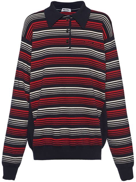 miu miu striped polo|Miu Miu Striped Cotton Polo Shirt .